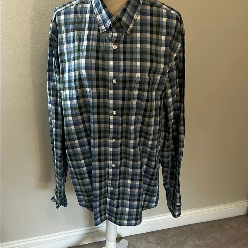 J. Crew Blue and Green Casual Button Down Shirt